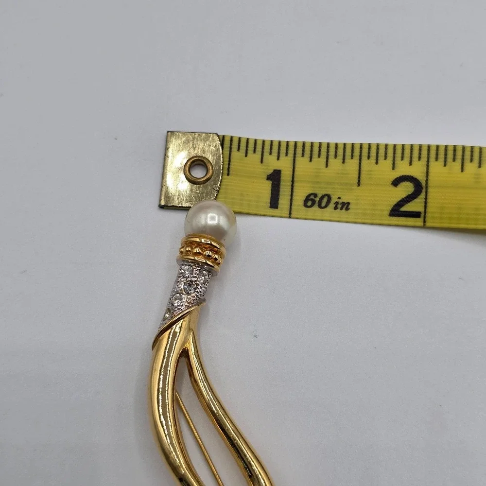Vintage Avon Womens Gold Tone Leaf Faux Pearl Rhinestone Long Brooch Pin‎ 4